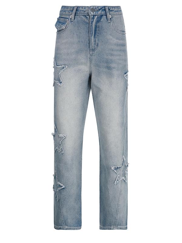 BAGGY STAR-CUTOUT JEANS WITH FRAYED STARS IN LOOSE FIT STYLE
