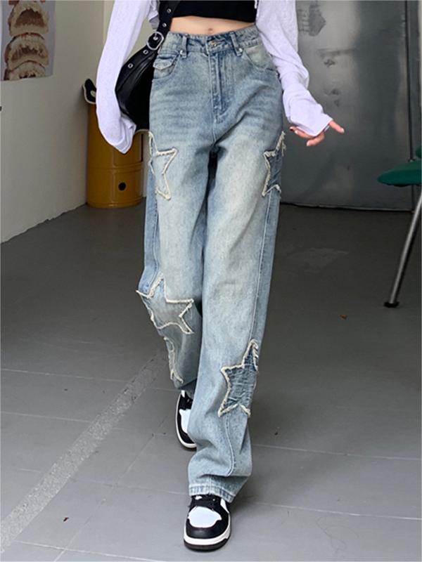 BAGGY STAR-CUTOUT JEANS WITH FRAYED STARS IN LOOSE FIT STYLE