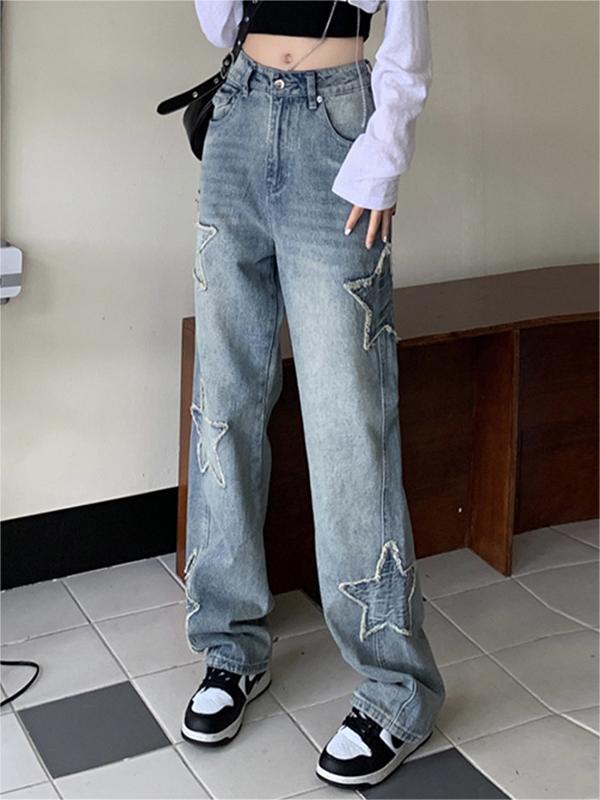 BAGGY STAR-CUTOUT JEANS WITH FRAYED STARS IN LOOSE FIT STYLE