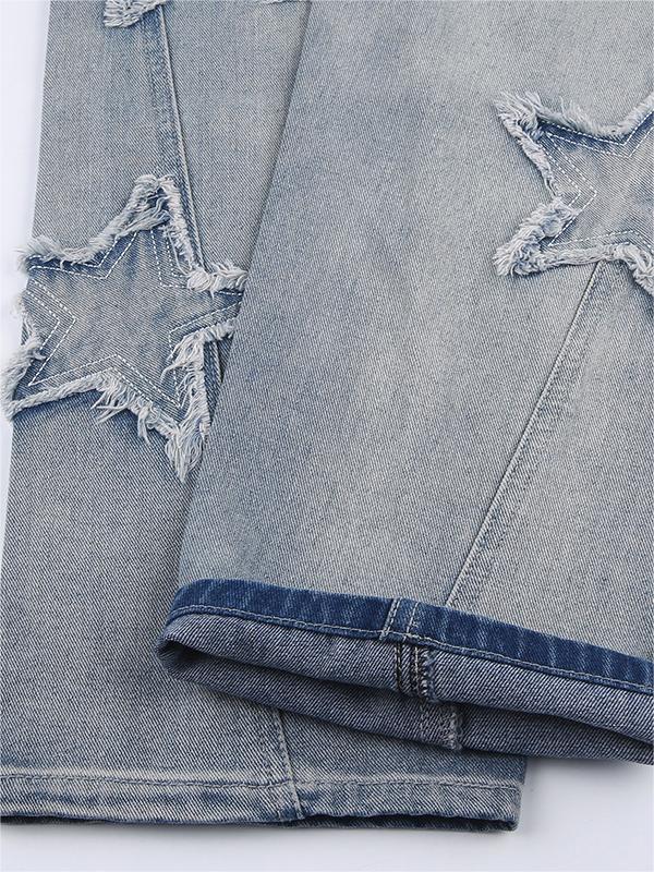 BAGGY STAR-CUTOUT JEANS WITH FRAYED STARS IN LOOSE FIT STYLE