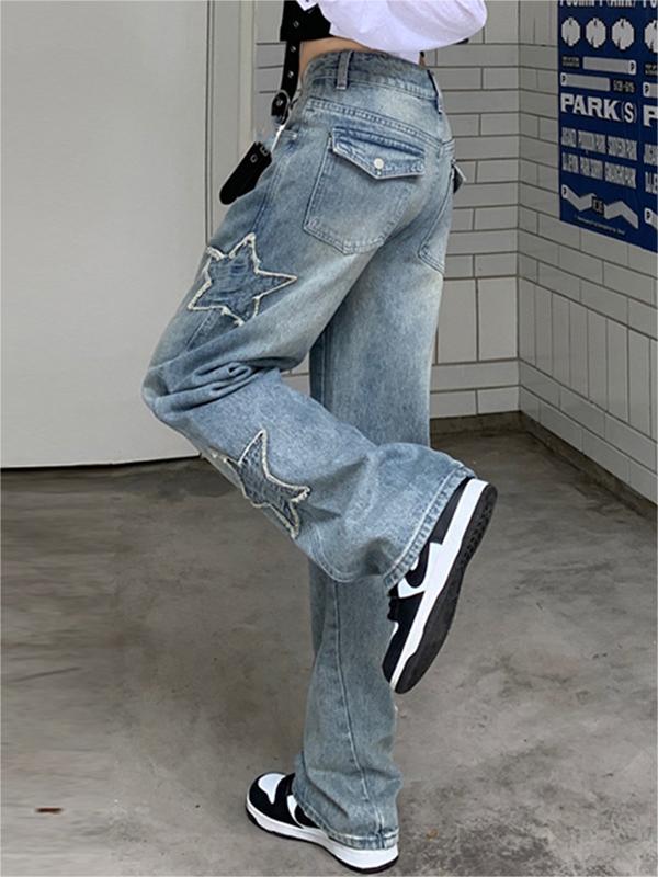 BAGGY STAR-CUTOUT JEANS WITH FRAYED STARS IN LOOSE FIT STYLE