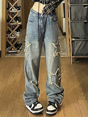 BAGGY STAR-CUTOUT JEANS WITH FRAYED STARS IN LOOSE FIT STYLE