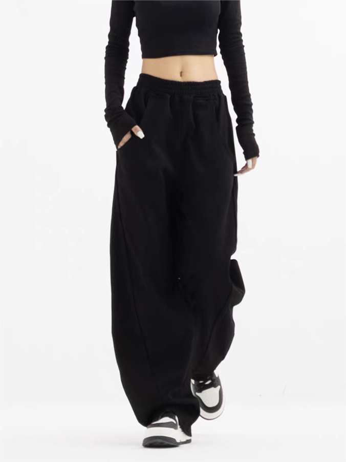 BAGGY SWEATPANTS - OLIVE GREEN CASUAL STREET VERSATILE COTTON WIDE