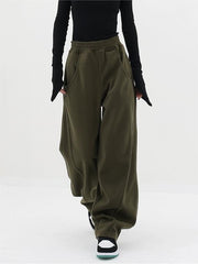 BAGGY SWEATPANTS - OLIVE GREEN CASUAL STREET VERSATILE COTTON WIDE