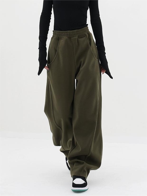 BAGGY SWEATPANTS - OLIVE GREEN CASUAL STREET VERSATILE COTTON WIDE