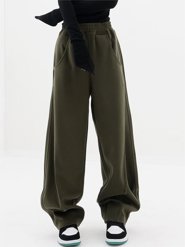 BAGGY SWEATPANTS - OLIVE GREEN CASUAL STREET VERSATILE COTTON WIDE