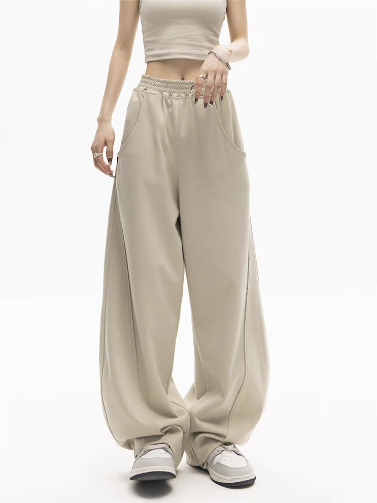 BAGGY SWEATPANTS - OLIVE GREEN CASUAL STREET VERSATILE COTTON WIDE