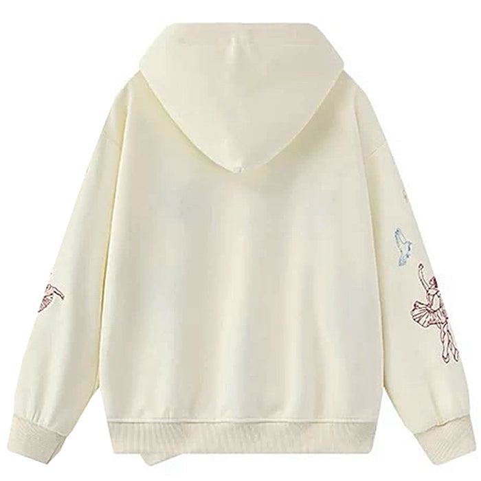 BALLET CREAM HOODIE MINIMALIST AESTHETIC EMBROIDERY HOODIE