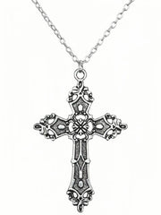 BAROQUE CROSS NECKLACE - SILVER ORNATE CROSS PENDANT DESIGN