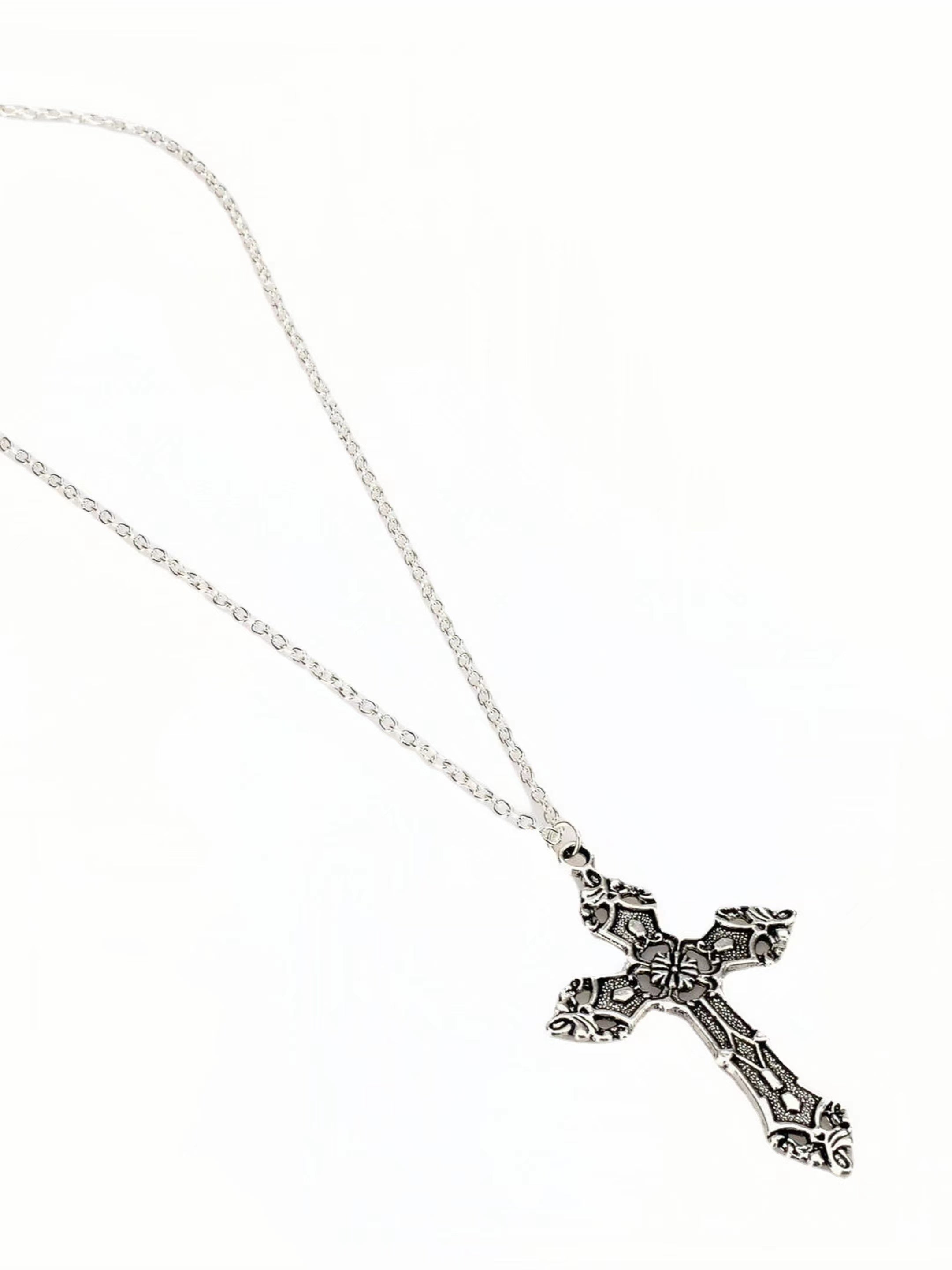 BAROQUE CROSS NECKLACE - SILVER ORNATE CROSS PENDANT DESIGN