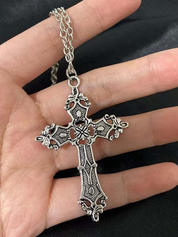 BAROQUE CROSS NECKLACE - SILVER ORNATE CROSS PENDANT DESIGN