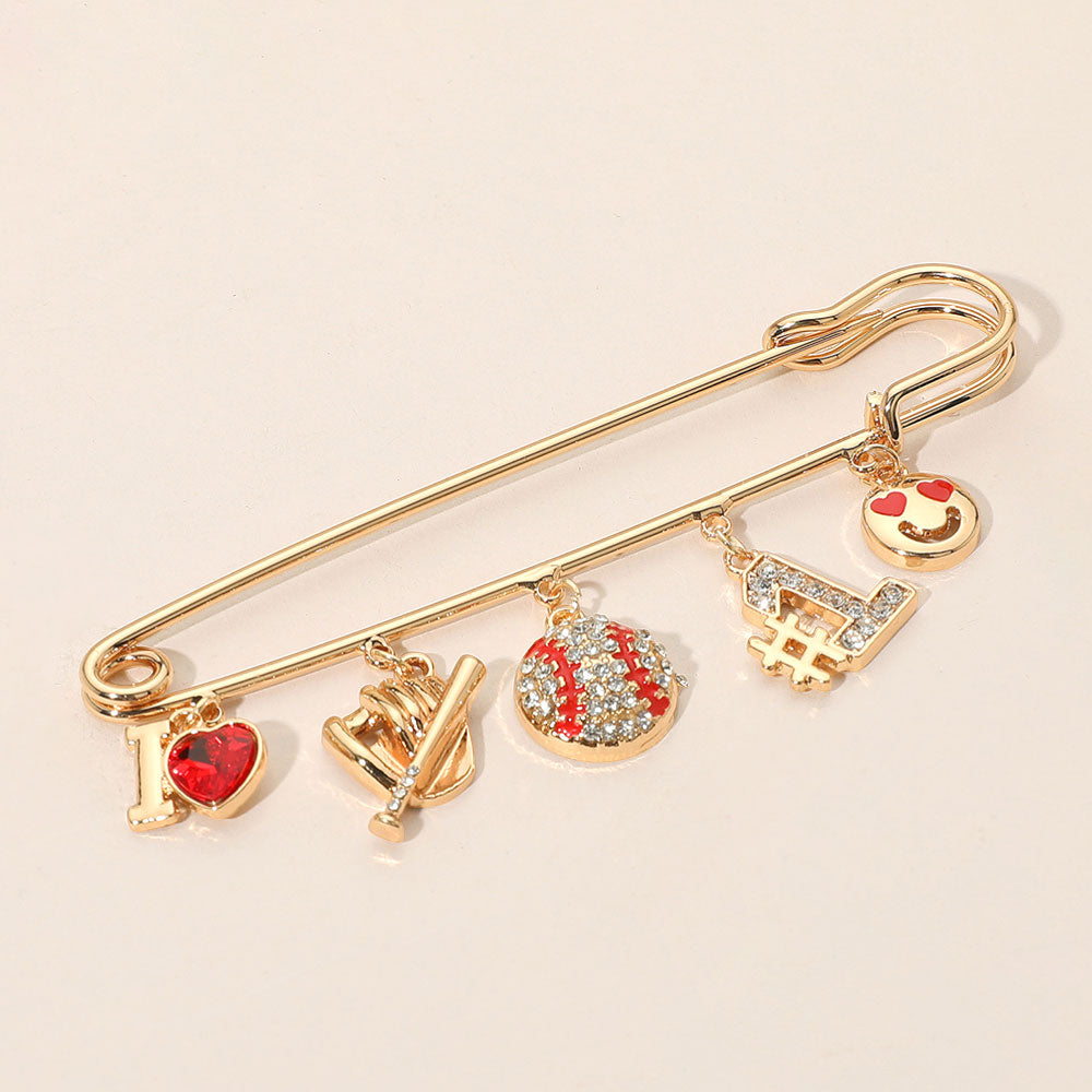 Baseball Theme Charm Safety Pin Brooch