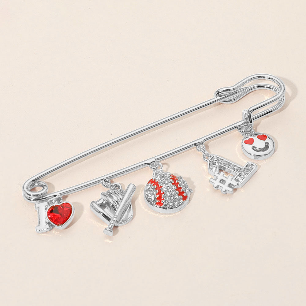Baseball Theme Charm Safety Pin Brooch