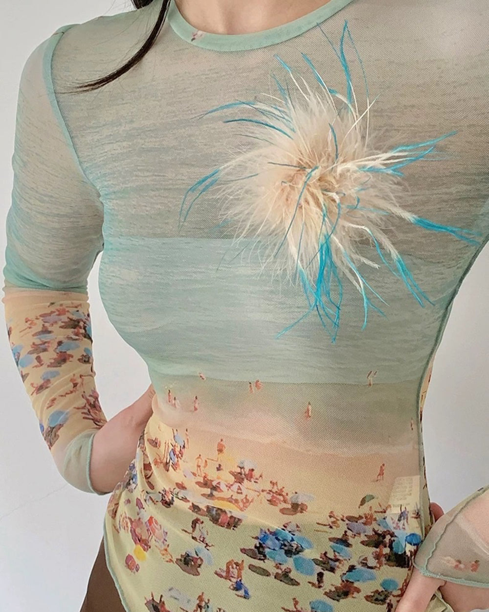 BEACH PRINT MESH TOP: SEASIDE SHEER