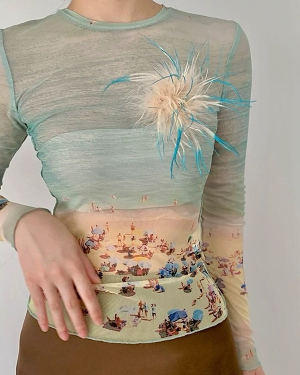 BEACH PRINT MESH TOP: SEASIDE SHEER