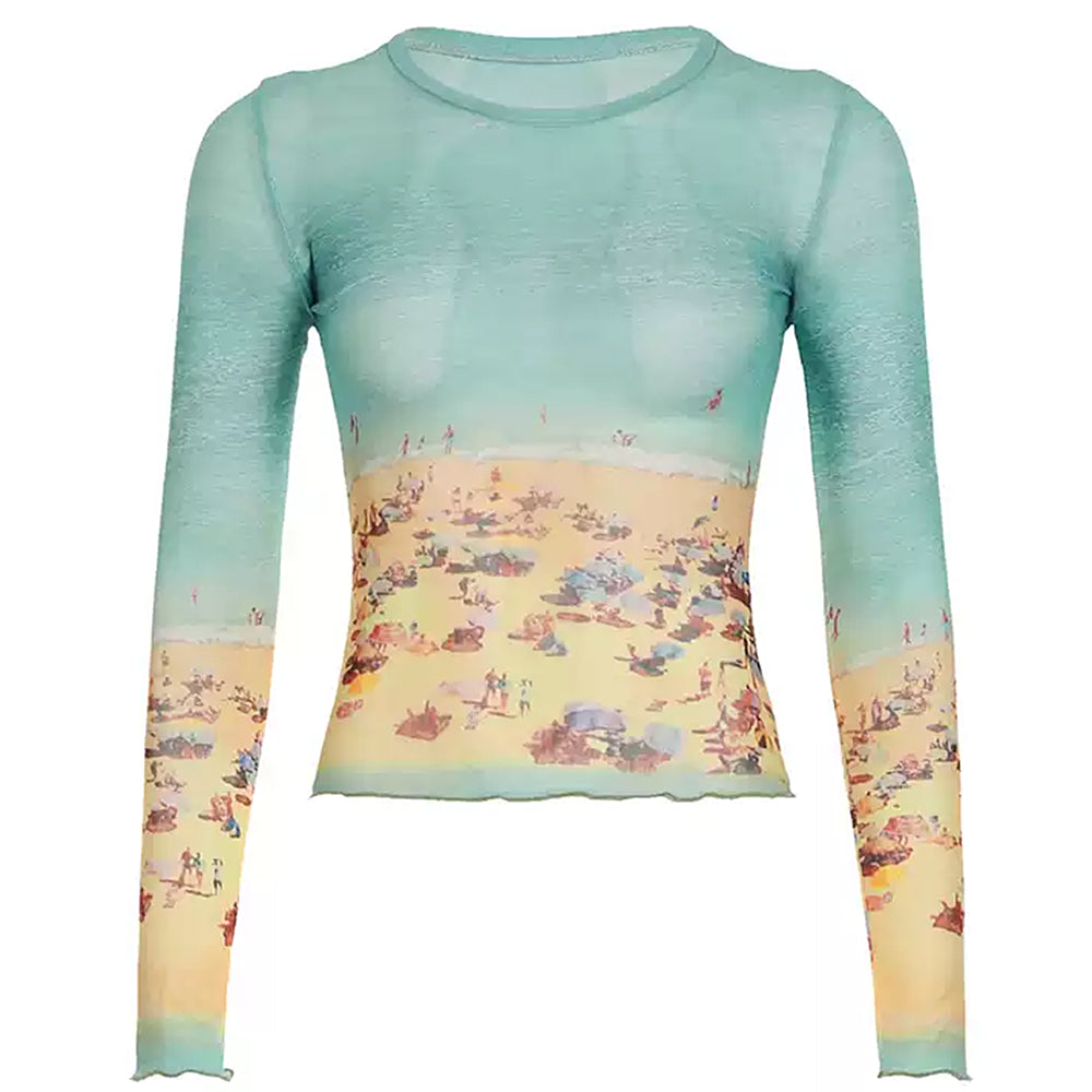 BEACH PRINT MESH TOP: SEASIDE SHEER