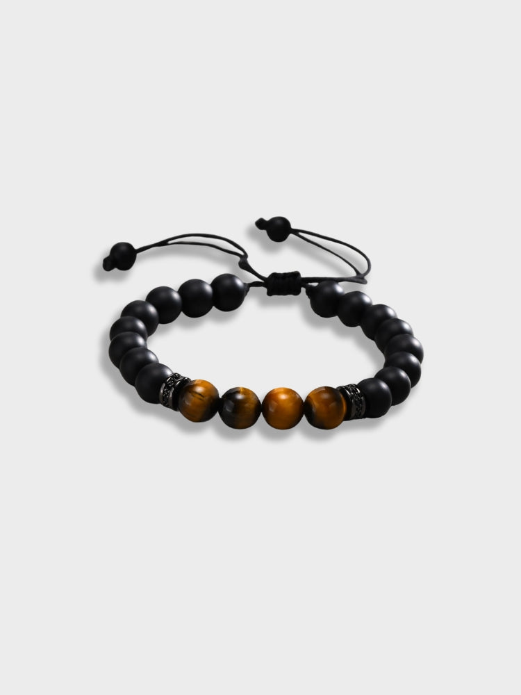 BEADED BRACELET WITH TIGER’S EYE ACCENTS - ELEGANT ONYX BRACELET