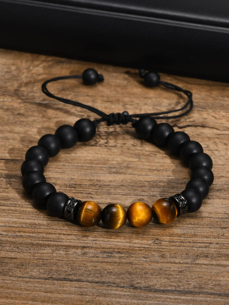 BEADED BRACELET WITH TIGER’S EYE ACCENTS - ELEGANT ONYX BRACELET