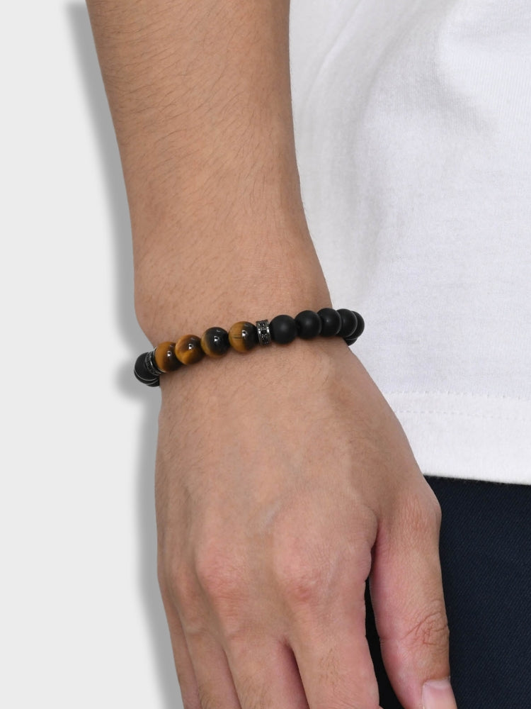BEADED BRACELET WITH TIGER’S EYE ACCENTS - ELEGANT ONYX BRACELET