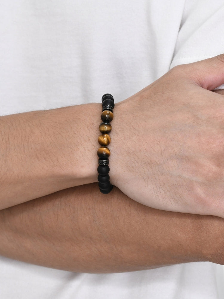 BEADED BRACELET WITH TIGER’S EYE ACCENTS - ELEGANT ONYX BRACELET