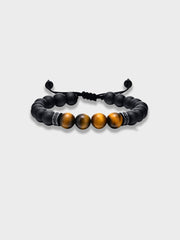 BEADED BRACELET WITH TIGER’S EYE ACCENTS - ELEGANT ONYX BRACELET