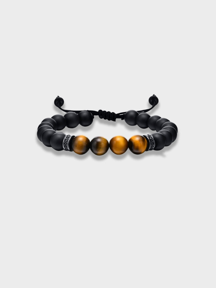 BEADED BRACELET WITH TIGER’S EYE ACCENTS - ELEGANT ONYX BRACELET
