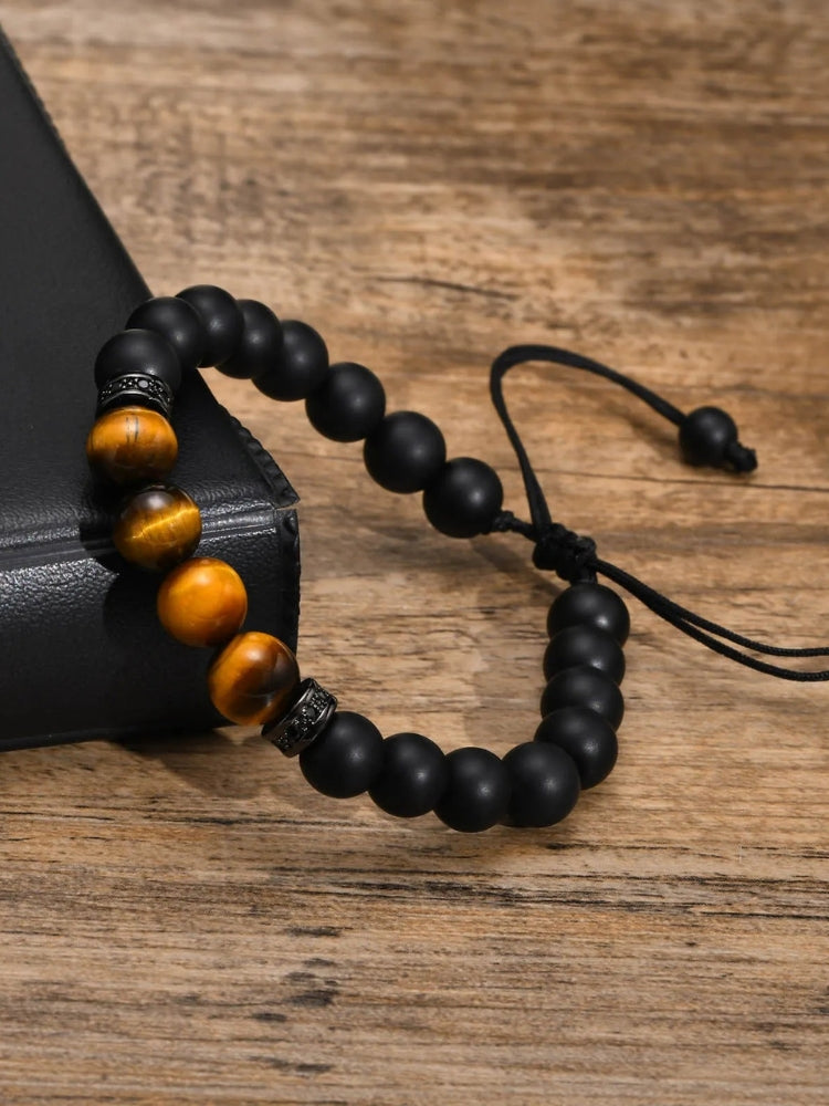 BEADED BRACELET WITH TIGER’S EYE ACCENTS - ELEGANT ONYX BRACELET