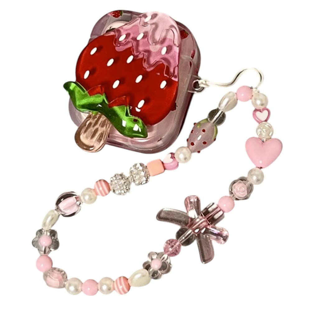 BEADED STRAWBERRY ICE CREAM AIRPODS CASE