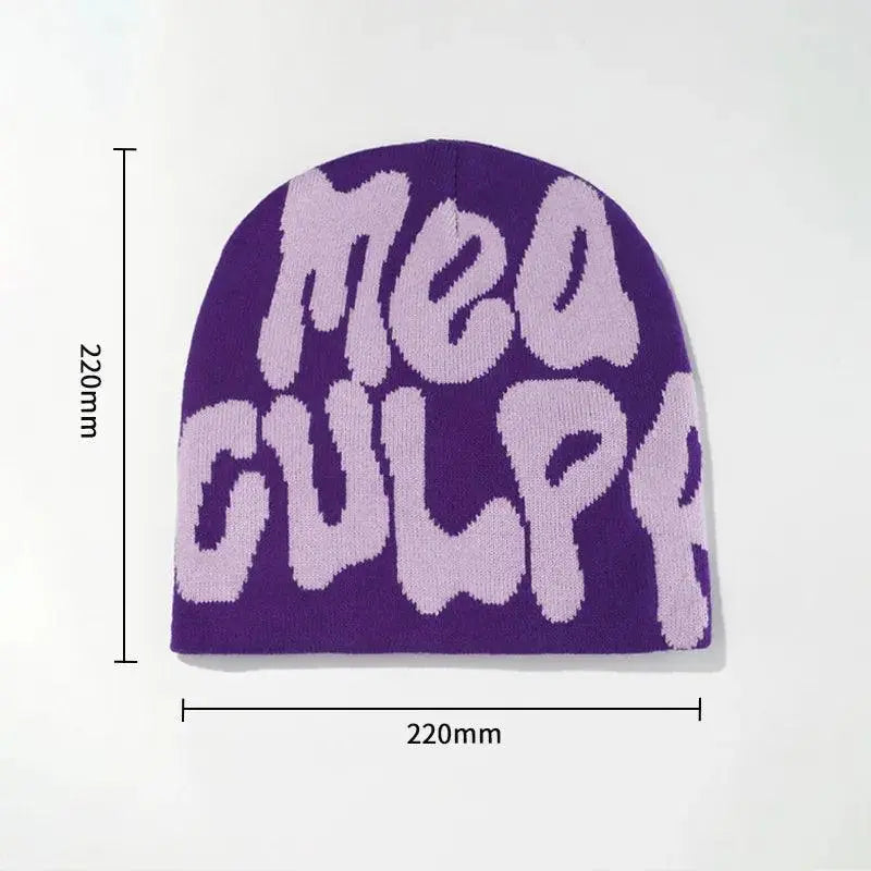 Purple knit beanie featured in MEA CULPA BEANIE - Black and White Patterned Culpa Beanie