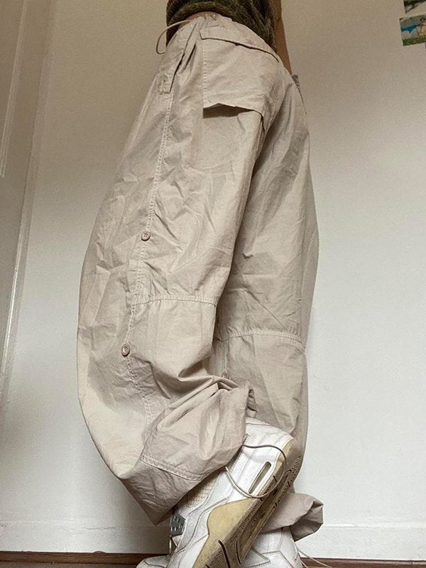 BEIGE BAGGY CARGO PANTS WITH RELAXED FIT FOR HIP POP STYLE
