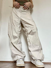 BEIGE BAGGY CARGO PANTS WITH RELAXED FIT FOR HIP POP STYLE