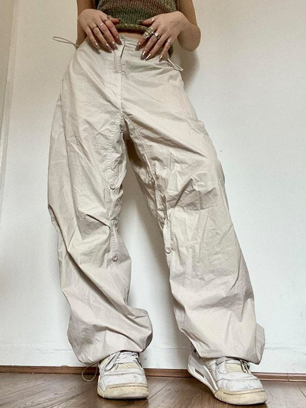 BEIGE BAGGY CARGO PANTS WITH RELAXED FIT FOR HIP POP STYLE
