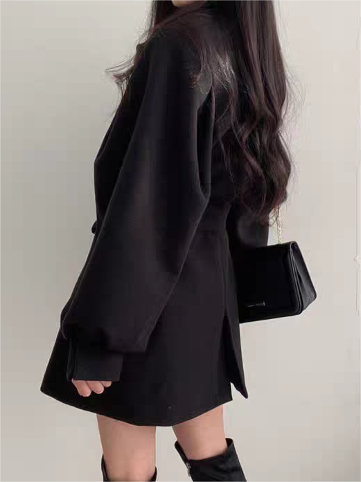 BEIGE BELTED TRENCH COAT WITH LAPEL COLLAR AND SLIM FIT DESIGN