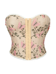 BEIGE CORSET WITH PINK BUTTERFLY EMBROIDERY CASUAL STREET STYLE
