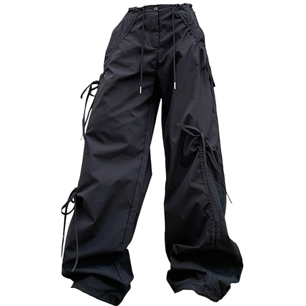 BEIGE DRAWSTRING WIDE-LEG CARGO PANTS