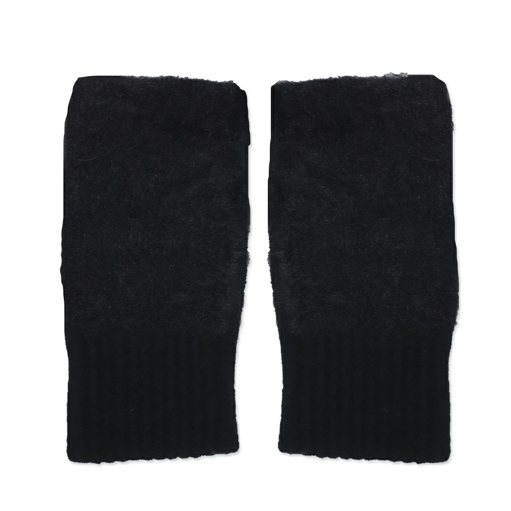 BEIGE FINGERLESS GLOVES HIGH-QUALITY ACRYLIC FLUFFY ARM WARMERS