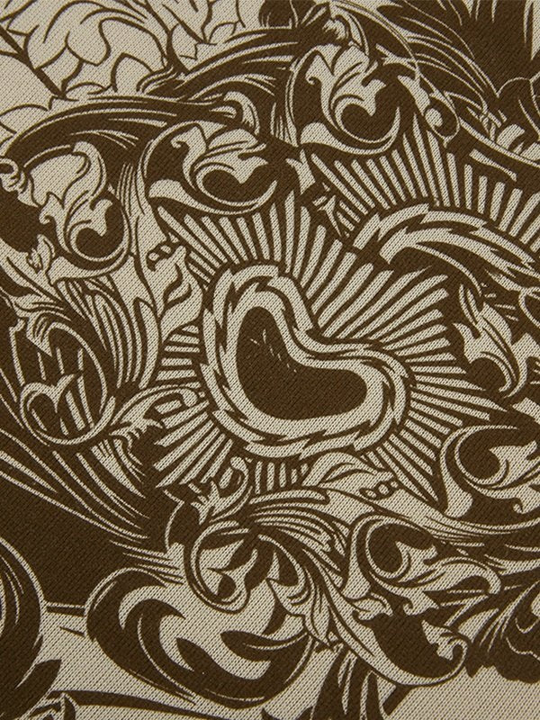 BEIGE FLORAL GRAPHIC ZIPPER HOODIE WITH BROWN DESIGN