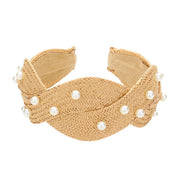 Pearl Embellished Braided Straw Headband