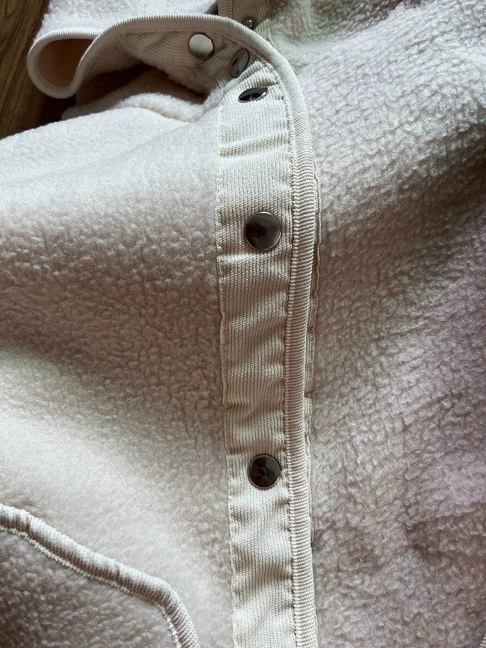 BEIGE HOODED SHERPA JACKET FOR COOL WEATHER AND WARM LOOSE FIT