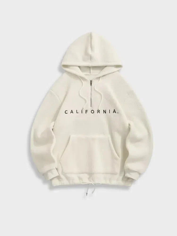 BEIGE HOODIE WITH PARTIAL ZIPPER CALIFORNIA FLEECE VINTAGE