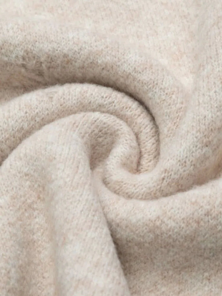 BEIGE KNIT SWEATER WITH ABSTRACT DESIGN - Y2K WOOL SWEATER