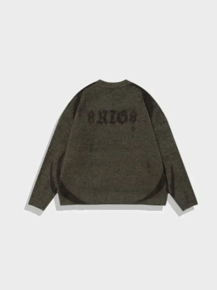 BEIGE KNIT SWEATER WITH ABSTRACT DESIGN - Y2K WOOL SWEATER