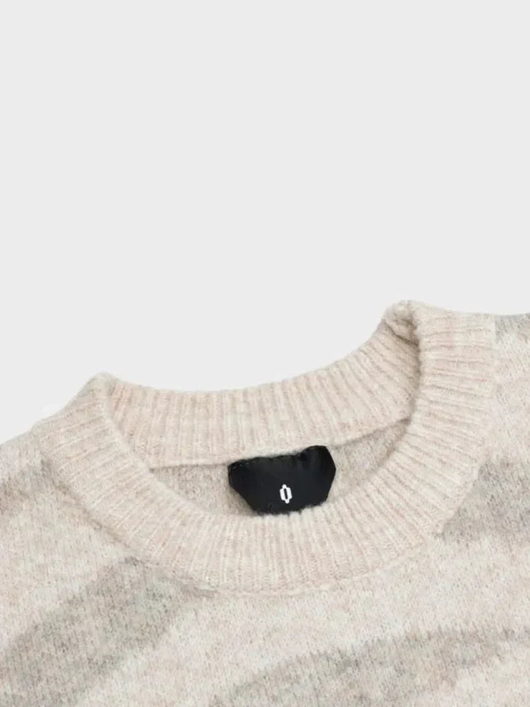 BEIGE KNIT SWEATER WITH ABSTRACT DESIGN - Y2K WOOL SWEATER