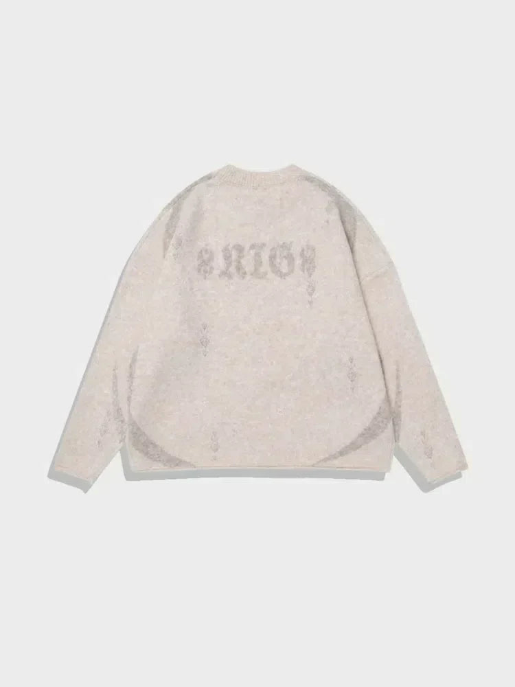 BEIGE KNIT SWEATER WITH ABSTRACT DESIGN - Y2K WOOL SWEATER