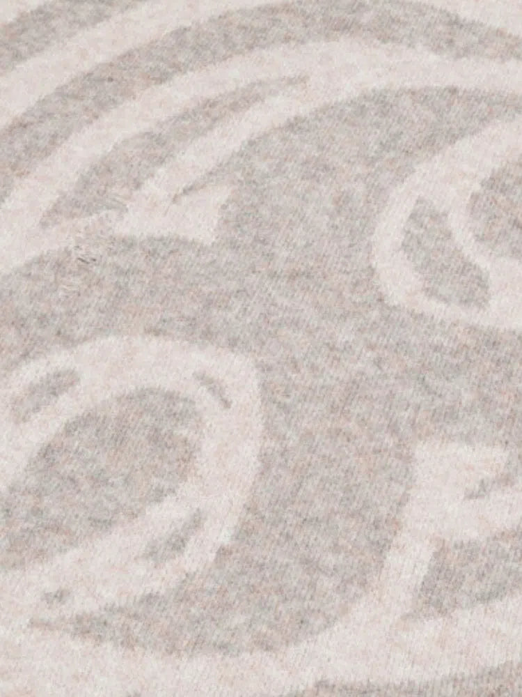 BEIGE KNIT SWEATER WITH ABSTRACT DESIGN - Y2K WOOL SWEATER