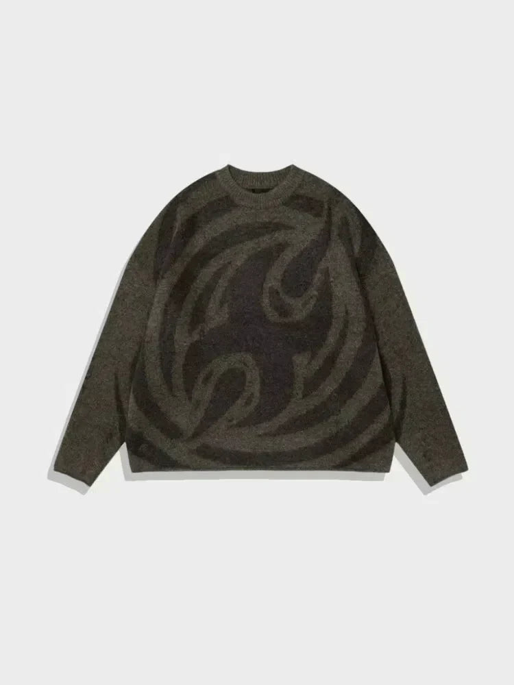 BEIGE KNIT SWEATER WITH ABSTRACT DESIGN - Y2K WOOL SWEATER