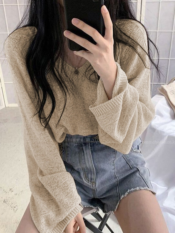 BEIGE KNIT V-NECK SWEATER WITH VINTAGE CHARM