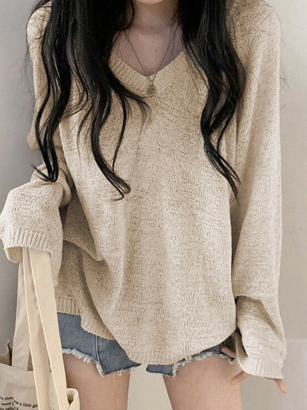 BEIGE KNIT V-NECK SWEATER WITH VINTAGE CHARM
