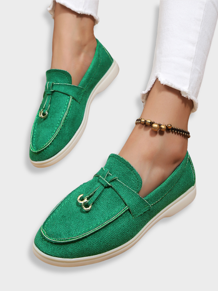 BEIGE LEATHER LOAFERS WITH RUBBER VISCOSE ITEM