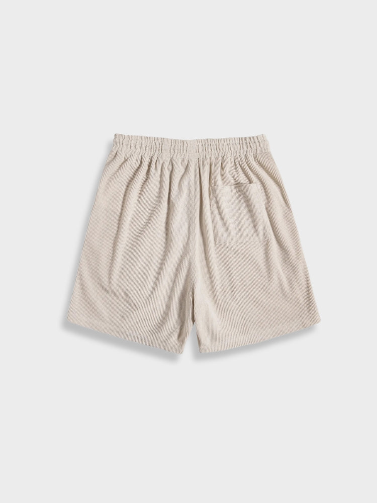 BEIGE LINEN SHIRT AND SHORTS OUTFIT SUMMER SET IN CORDUROY STYLE